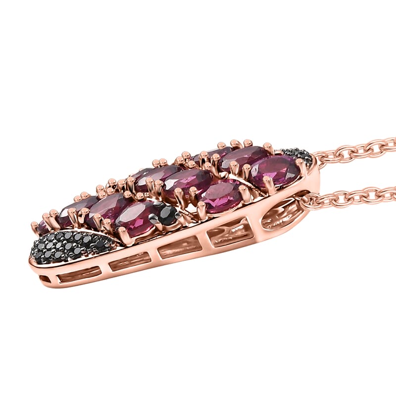 EverTrue Orissa Rhodolite Garnet and Thai Black Spinel 3.30 ctw Crimson Leaf Elegance Pendant in 18K RG Plated with ION Plated RG Stainless Steel Necklace 20 Inches