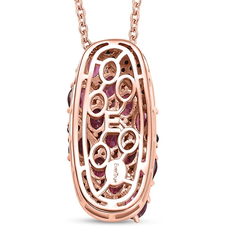 EverTrue Orissa Rhodolite Garnet and Thai Black Spinel 3.30 ctw Crimson Leaf Elegance Pendant in 18K RG Plated with ION Plated RG Stainless Steel Necklace 20 Inches