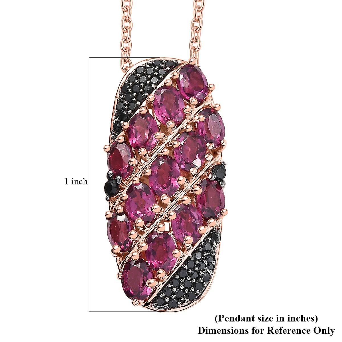 EverTrue Orissa Rhodolite Garnet and Thai Black Spinel 3.30 ctw Crimson Leaf Elegance Pendant in 18K RG Plated with ION Plated RG Stainless Steel Necklace 20 Inches