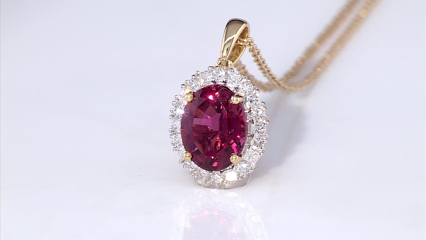 Certified & Appraised AAA Byzantine Tourmaline and G-H SI Luxuriant Lab Grown Diamond 2.56 ctw Pendant Necklace in 10K Yellow Gold 20 Inches