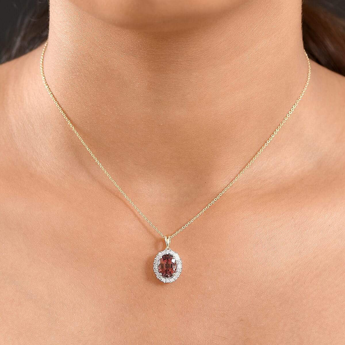 AAA Byzantine Tourmaline and G-H SI Luxuriant Lab Grown Diamond 2.56 ctw Pendant Necklace in 10K Yellow Gold 20 Inches image number 2