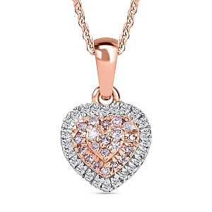 D'Joy Natural Pink and White Diamond I3 0.25 ctw Heart Pendant Necklace in 18K Vermeil Rose Gold Over Sterling Silver 20 Inches