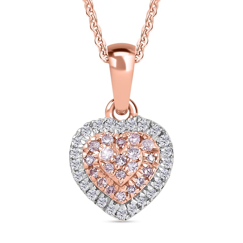 D'Joy Natural Pink and White Diamond I3 0.25 ctw Heart Pendant Necklace in 18K Vermeil Rose Gold Over Sterling Silver 20 Inches