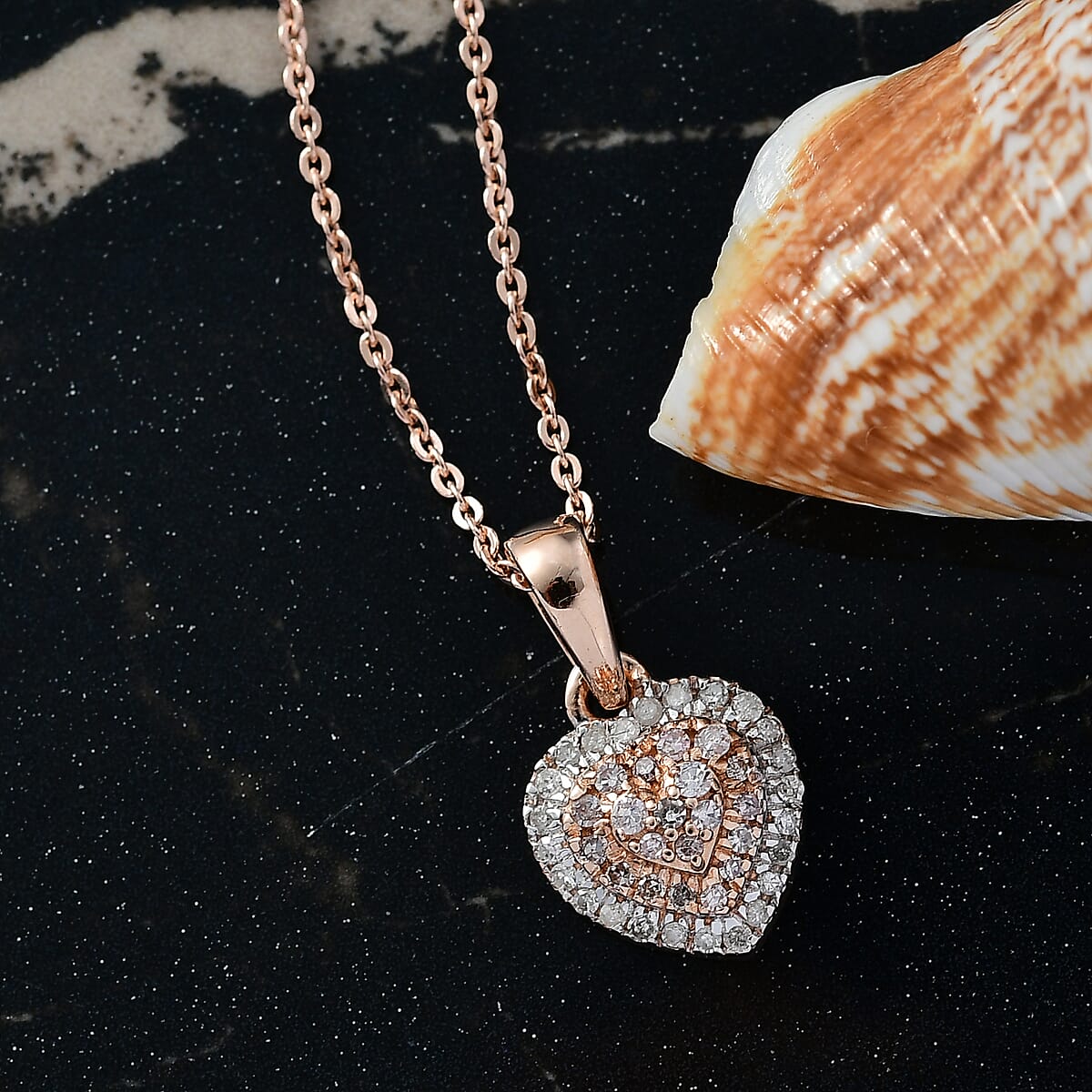 D'Joy Natural Pink and White Diamond I3 0.25 ctw Heart Pendant Necklace in 18K Vermeil Rose Gold Over Sterling Silver 20 Inches image number 1