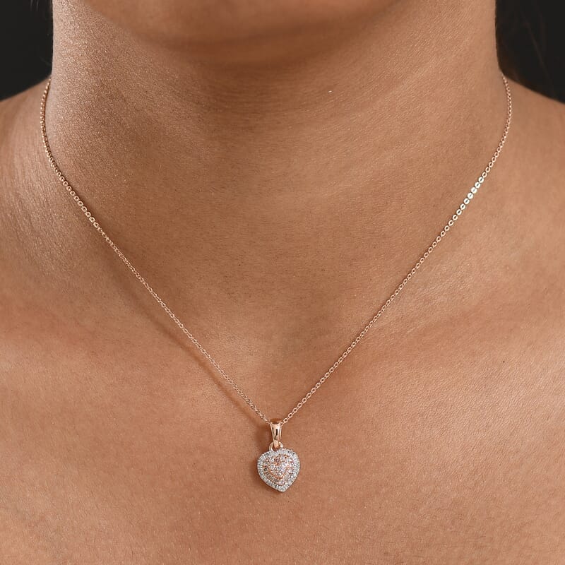D'Joy Natural Pink and White Diamond I3 0.25 ctw Heart Pendant Necklace in 18K Vermeil Rose Gold Over Sterling Silver 20 Inches