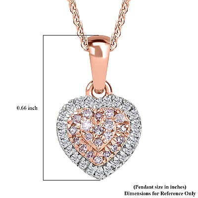 D'Joy Natural Pink and White Diamond I3 0.25 ctw Heart Pendant Necklace in 18K Vermeil Rose Gold Over Sterling Silver 20 Inches