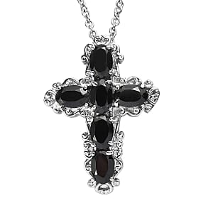 EverTrue Thai Black Spinel Pendant Necklace (20 Inches) in Stainless Steel 3.25 ctw