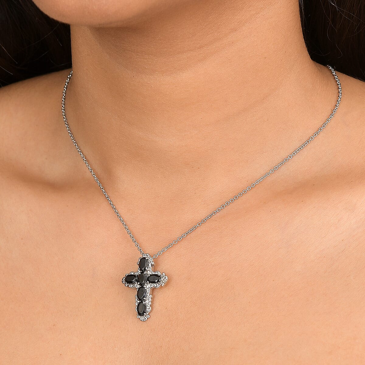 EverTrue Thai Black Spinel Pendant Necklace (20 Inches) in Stainless Steel 3.25 ctw image number 2