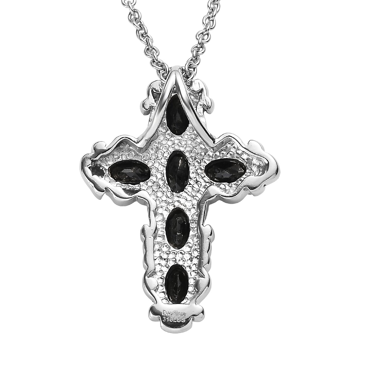 EverTrue Thai Black Spinel Pendant Necklace in Stainless Steel 3.25 ctw (20 Inches)
