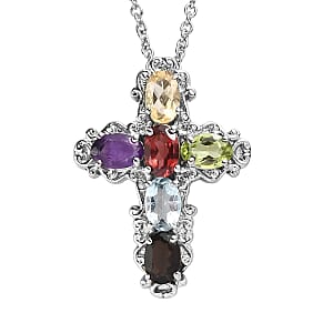 EverTrue Multi Gemstone Pendant Necklace in Stainless Steel 3.65 ctw (20 Inches)