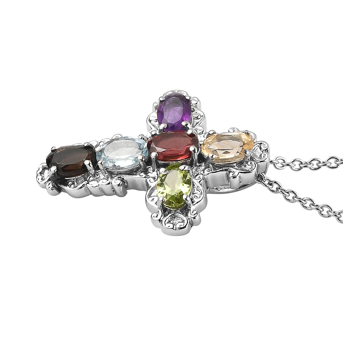EverTrue Multi Gemstone Pendant Necklace in Stainless Steel 3.65 ctw (20 Inches)
