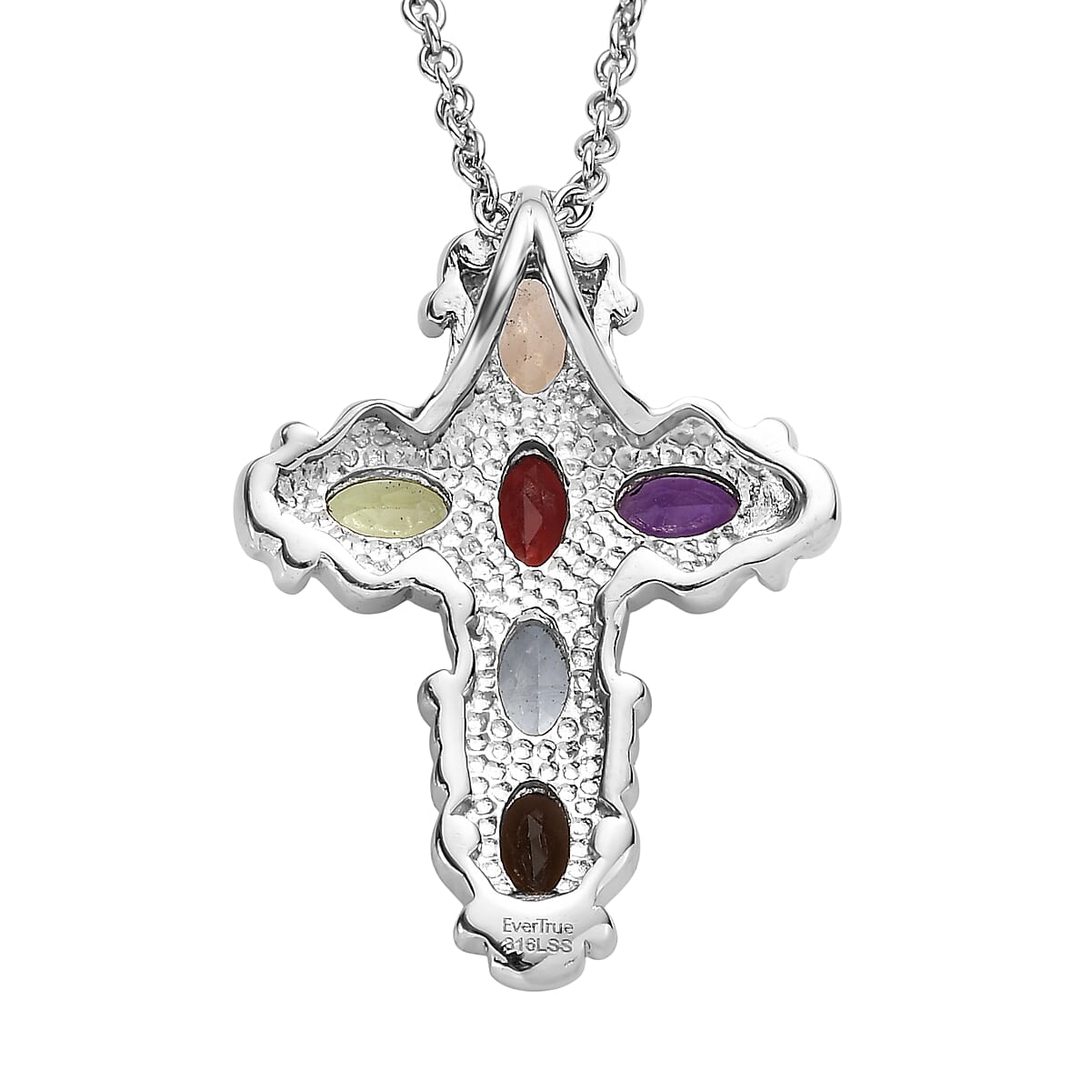 EverTrue Multi Gemstone Pendant Necklace in Stainless Steel 3.65 ctw (20 Inches) image number 4