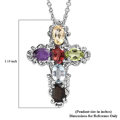 EverTrue Multi Gemstone Pendant Necklace in Stainless Steel 3.65 ctw (20 Inches)
