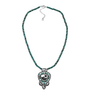 D'Joy Artisan Crafted White Buffalo and Royston Turquoise 84.60 ctw Pendant with Beaded Necklace in Sterling Silver 20 Inches