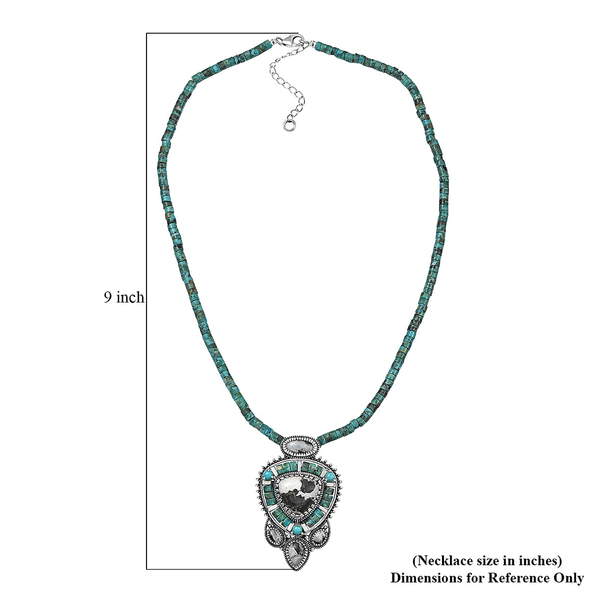 D'Joy Artisan Crafted White Buffalo and Royston Turquoise 84.60 ctw Pendant with Beaded Necklace in Sterling Silver 20 Inches image number 5