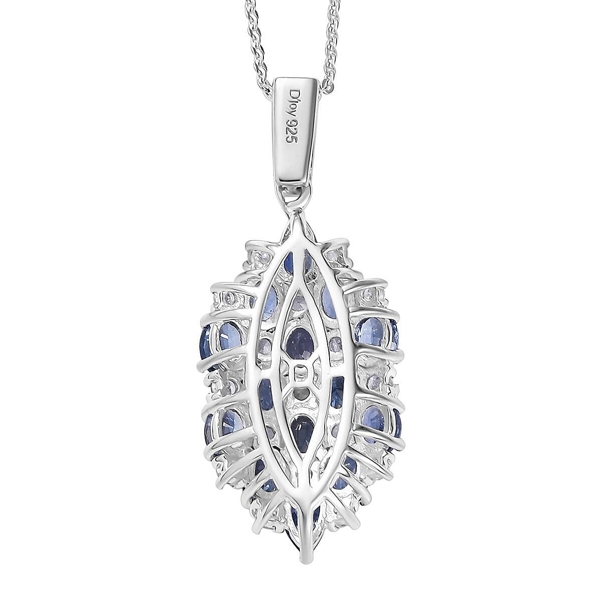 D'Joy Ceylon Blue Sapphire and White Zircon 4.15 ctw Pendant Necklace in Rhodium Over Sterling Silver 20 Inches image number 4