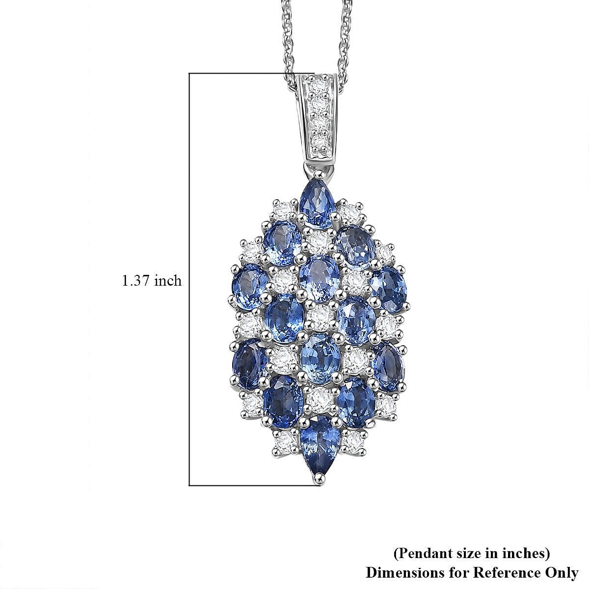 D'Joy Ceylon Blue Sapphire and White Zircon 4.15 ctw Pendant Necklace in Rhodium Over Sterling Silver 20 Inches image number 5