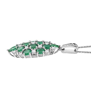 D'Joy Premium Kagem Zambian Emerald and White Zircon 3.15 ctw Pendant Necklace in Rhodium Over Sterling Silver 20 Inches
