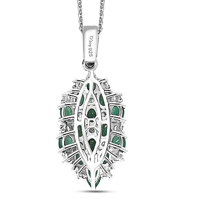 D'Joy Premium Kagem Zambian Emerald and White Zircon 3.15 ctw Pendant Necklace in Rhodium Over Sterling Silver 20 Inches