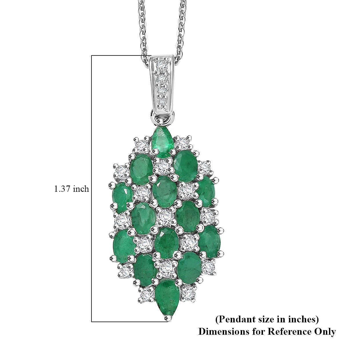 D'Joy Premium Kagem Zambian Emerald and White Zircon 3.15 ctw Pendant Necklace in Rhodium Over Sterling Silver 20 Inches