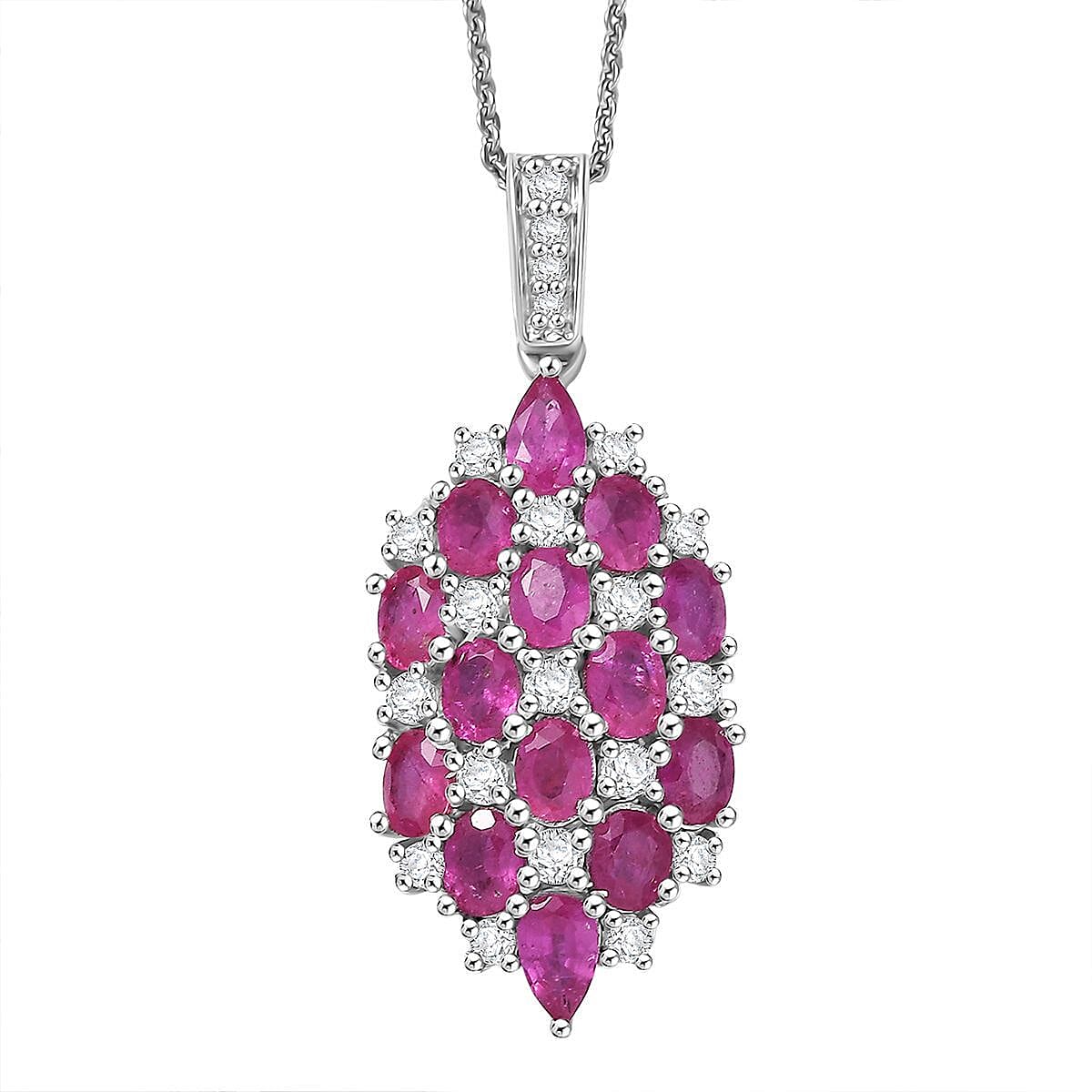 D'Joy Mozambique Ruby and White Zircon 4.00 ctw Pendant Necklace in Rhodium Over Sterling Silver 20 Inches image number 0