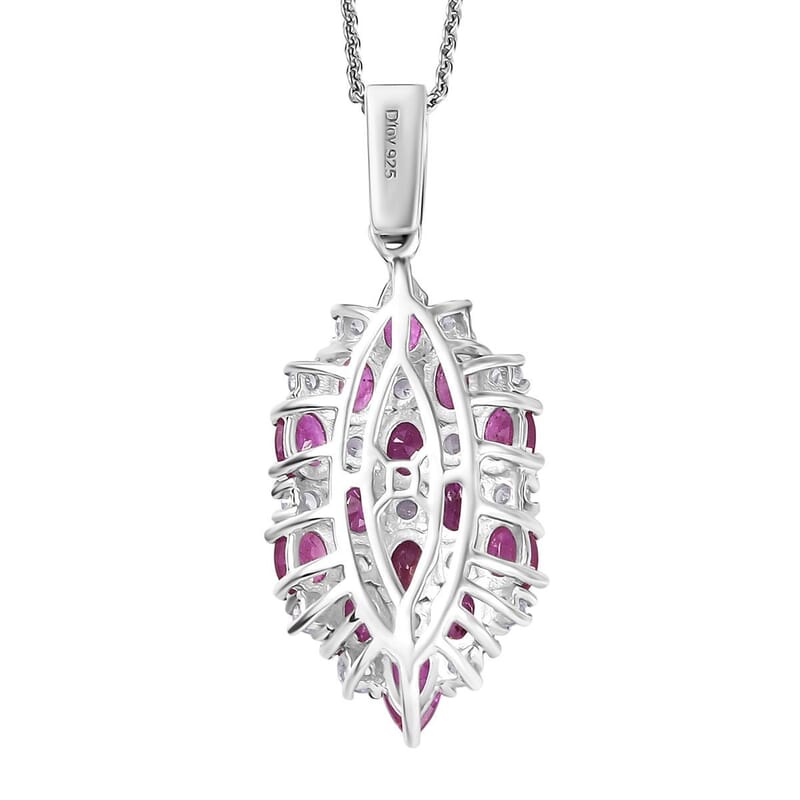 D'Joy Mozambique Ruby and White Zircon 4.00 ctw Pendant Necklace in Rhodium Over Sterling Silver 20 Inches