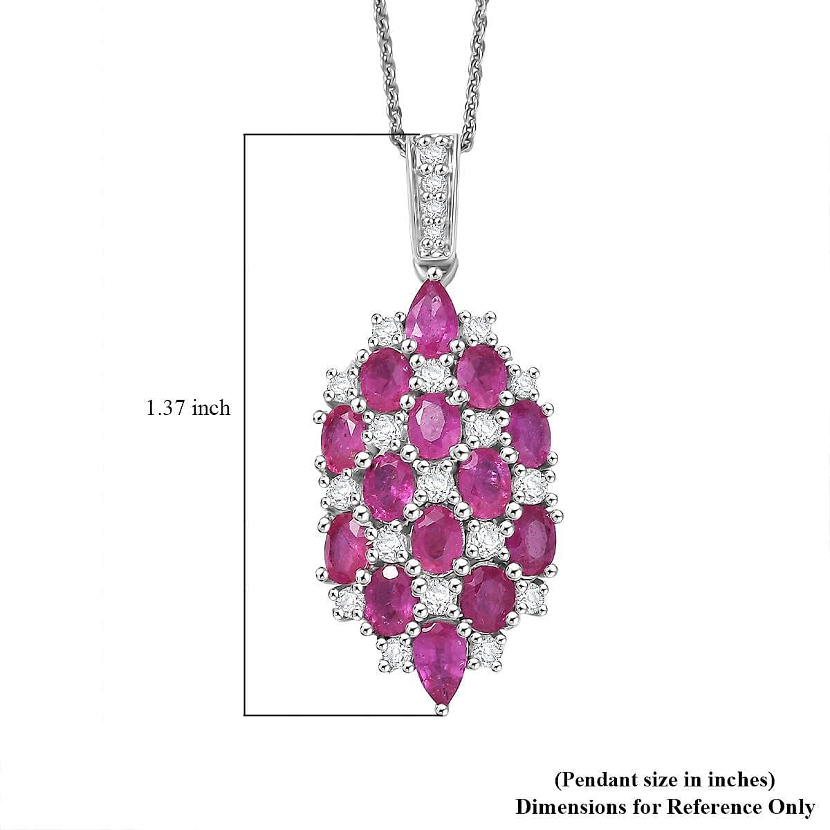 D'Joy Mozambique Ruby and White Zircon 4.00 ctw Pendant Necklace in Rhodium Over Sterling Silver 20 Inches