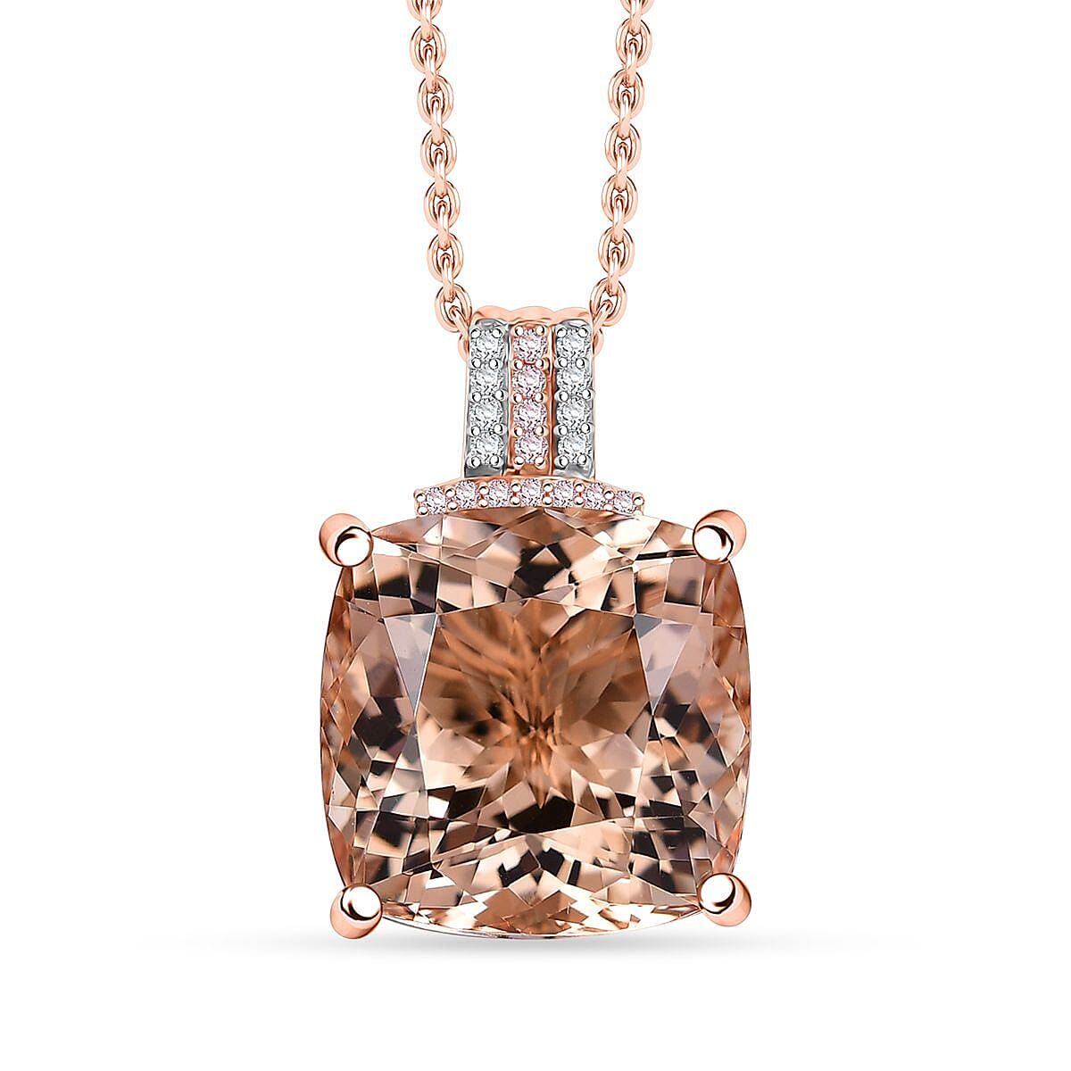 Luxoro Asscher Cut AAA Marropino Morganite, 2Natural Pink and White Diamond I2 11.60 ctw Pendant Necklace in 14K Rose Gold 20 Inches image number 0