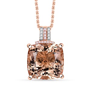 Luxoro Asscher Cut AAA Marropino Morganite, 2Natural Pink and White Diamond I2 11.60 ctw Pendant Necklace in 14K Rose Gold 20 Inches