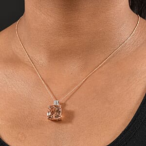 Luxoro Asscher Cut AAA Marropino Morganite, 2Natural Pink and White Diamond I2 11.60 ctw Pendant Necklace in 14K Rose Gold 20 Inches
