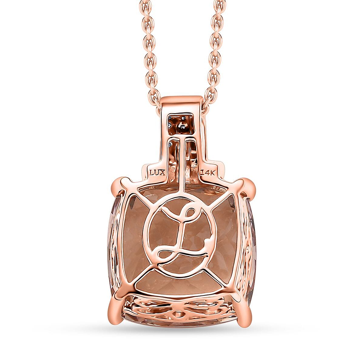 Luxoro Asscher Cut AAA Marropino Morganite, 2Natural Pink and White Diamond I2 11.60 ctw Pendant Necklace in 14K Rose Gold 20 Inches image number 4