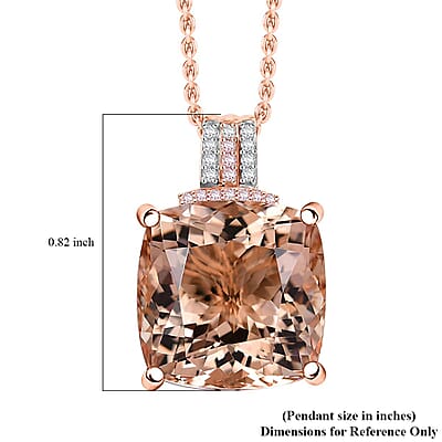 Luxoro Asscher Cut AAA Marropino Morganite, 2Natural Pink and White Diamond I2 11.60 ctw Pendant Necklace in 14K Rose Gold 20 Inches