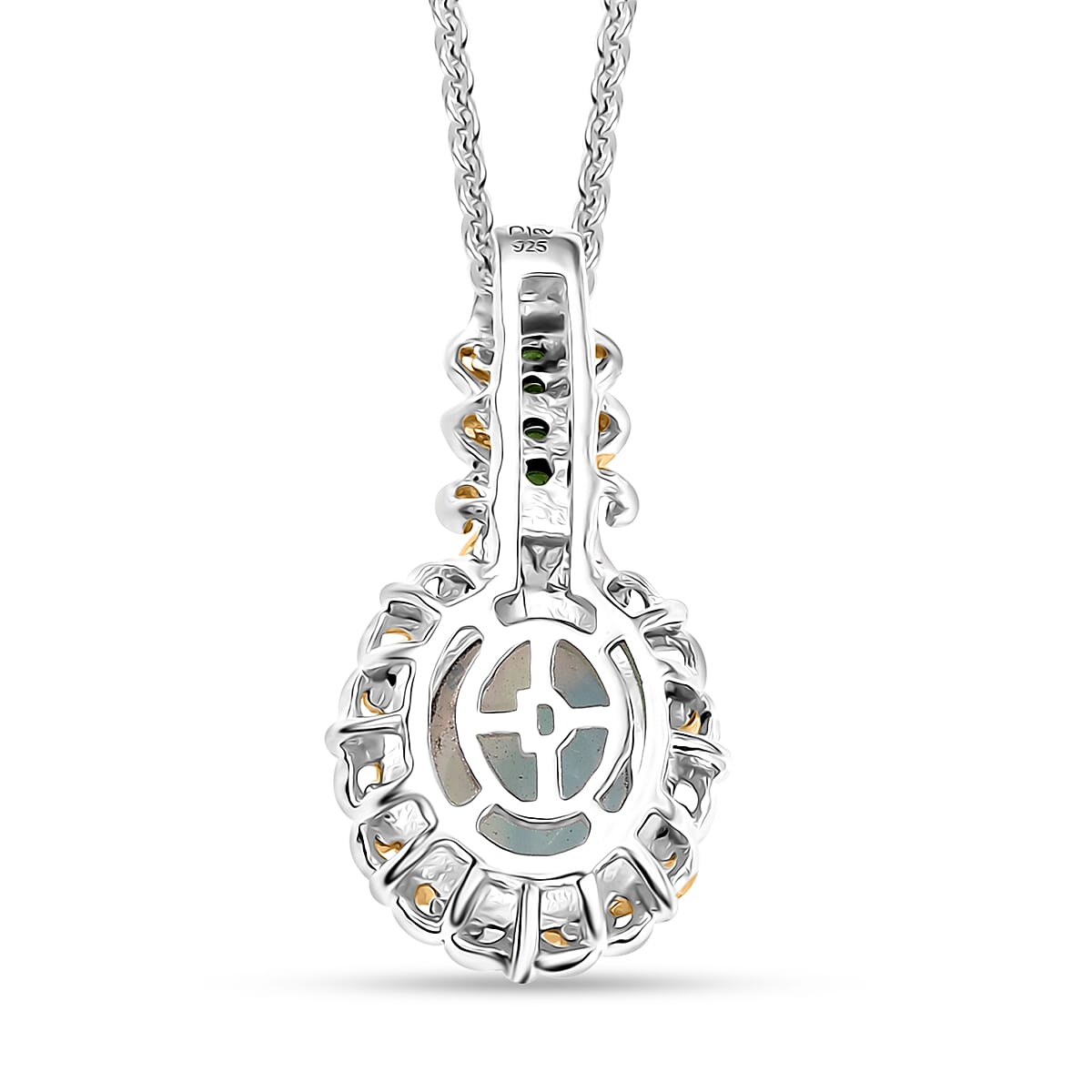 2 Piece Set - D'Joy Premium Ethiopian Welo Opal and Chrome Diopside 2.75 ctw Victorian Filigree Ring (Size 8) and Pendant Necklace 20 Inches in 18K Vermeil YG and Rhodium Over Sterling Silver image number 8