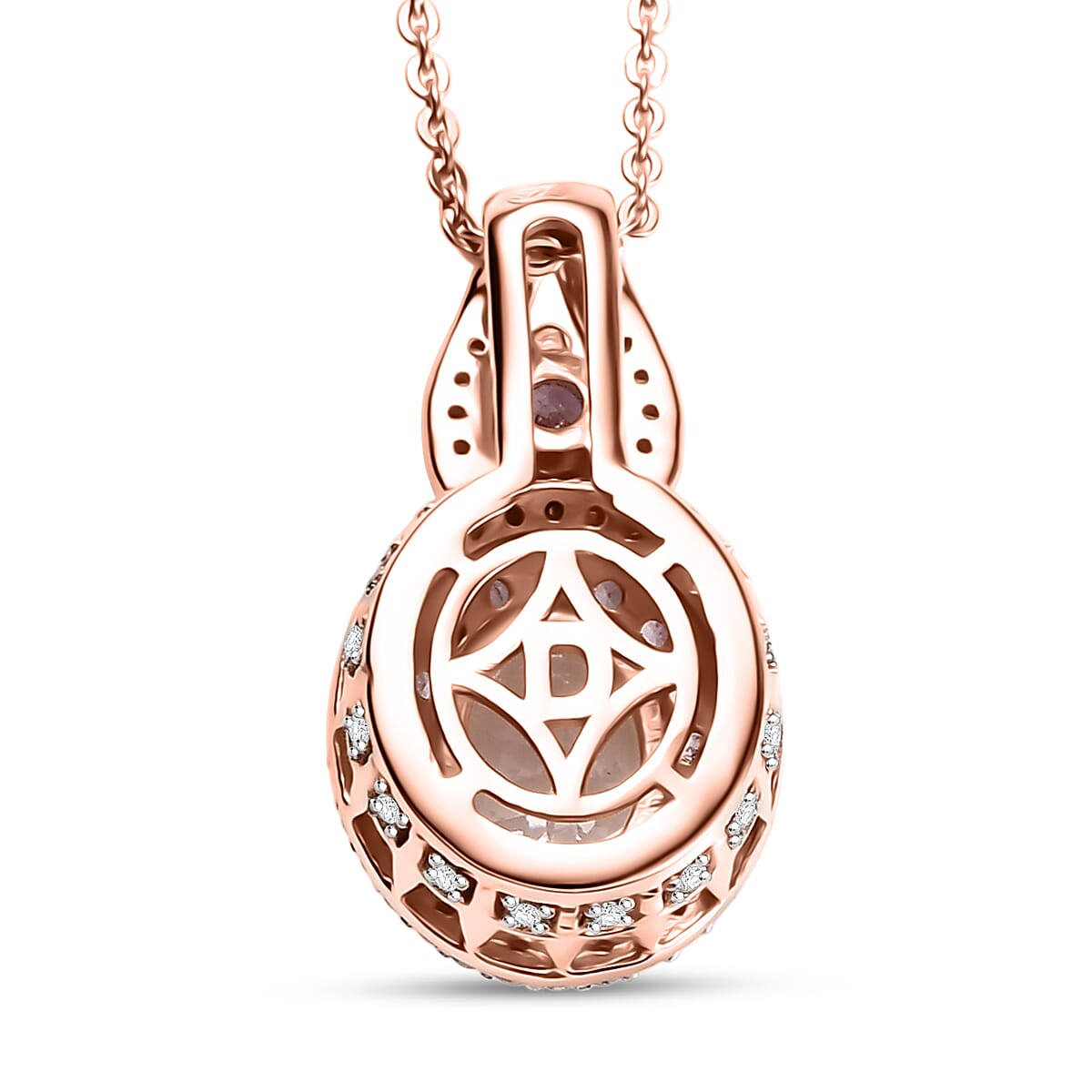 D'Joy Premium Pink Morganite and Moissanite 1.85 ctw Blush Coronet Pendant Necklace 20 Inches in 18K Vermeil Rose Gold Over Sterling Silver