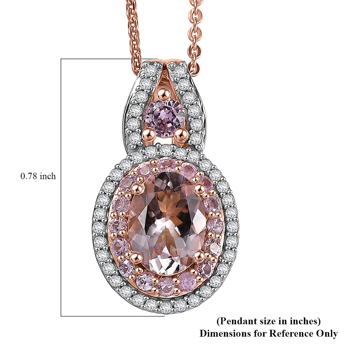 D'Joy Premium Pink Morganite and Moissanite 1.85 ctw Blush Coronet Pendant Necklace 20 Inches in 18K Vermeil Rose Gold Over Sterling Silver  image number 6