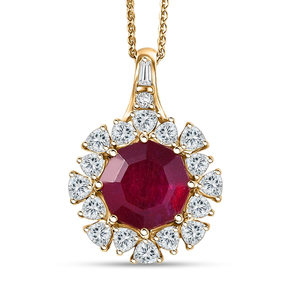 D'Joy Niassa Ruby (FF), Moissanite Pendant Necklace (20 Inches) in 18K Vermeil YG Over Sterling Silver 8.00 ctw image number 0