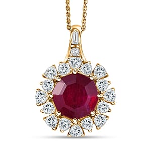 D'Joy Niassa Ruby (FF) and Moissanite 8.00 ctw Pendant Necklace in 18K Vermeil Yellow Gold Over Sterling Silver 20 Inches