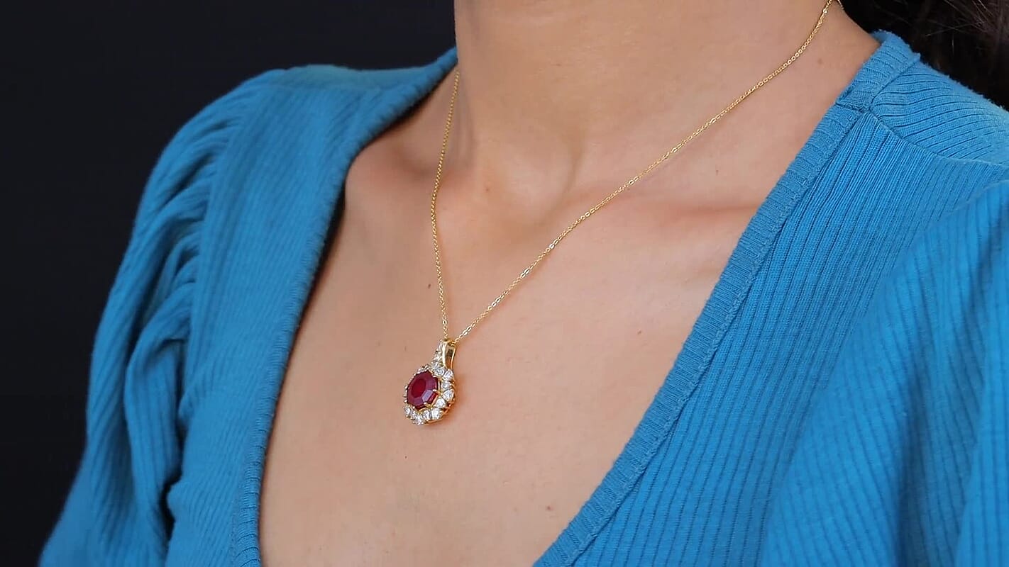 D'Joy Niassa Ruby (FF), Moissanite Pendant Necklace (20 Inches) in 18K Vermeil YG Over Sterling Silver 8.00 ctw