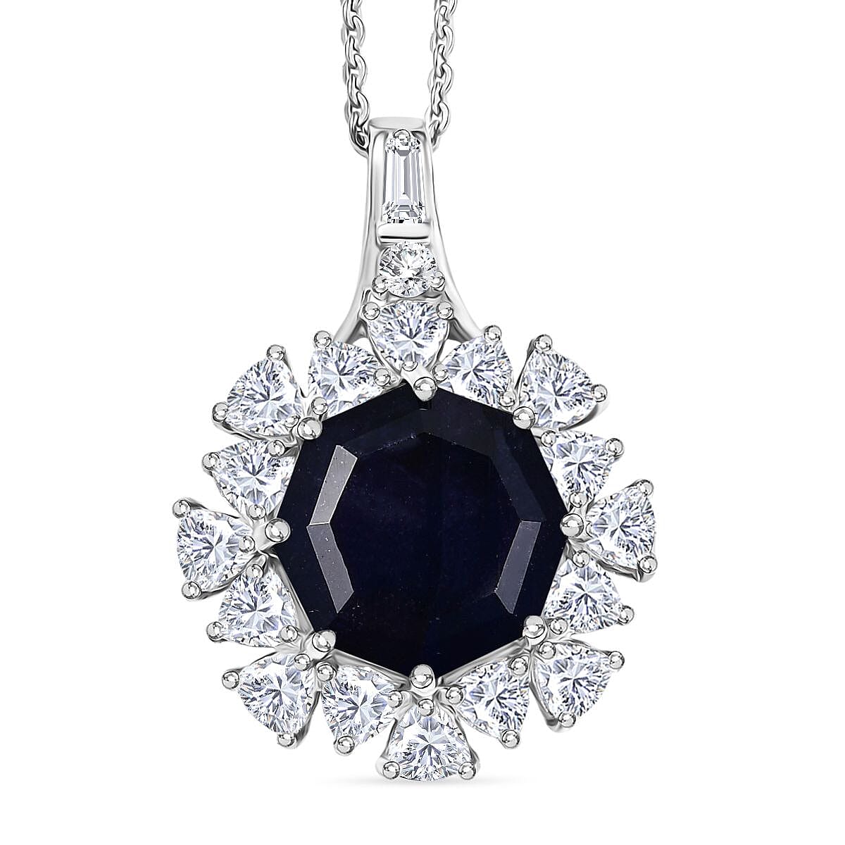 D'Joy Masoala Sapphire (D) and Moissanite 8.20 ctw Pendant Necklace in Rhodium Over Sterling Silver 20 Inches image number 0