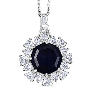 D'Joy Masoala Sapphire (D) and Moissanite 8.20 ctw Pendant Necklace in Rhodium Over Sterling Silver 20 Inches