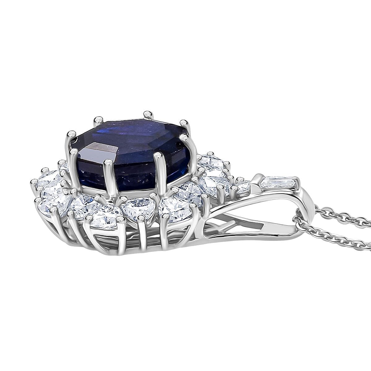 D'Joy Masoala Sapphire (D) and Moissanite 8.20 ctw Pendant Necklace in Rhodium Over Sterling Silver 20 Inches image number 3
