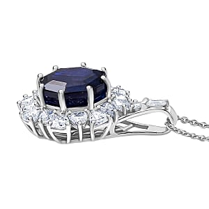 D'Joy Masoala Sapphire (D) and Moissanite 8.20 ctw Pendant Necklace in Rhodium Over Sterling Silver 20 Inches