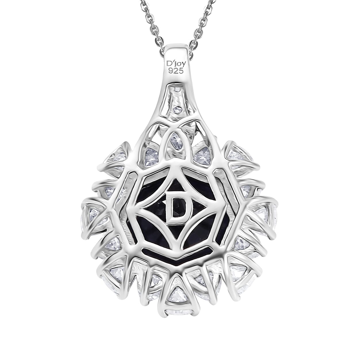 D'Joy Masoala Sapphire (D) and Moissanite 8.20 ctw Dahlia Flower Pendant Necklace in Rhodium Over Sterling Silver 20 Inches