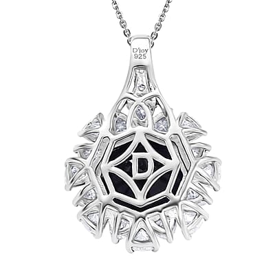 D'Joy Masoala Sapphire (D) and Moissanite 8.20 ctw Dahlia Flower Pendant Necklace in Rhodium Over Sterling Silver 20 Inches