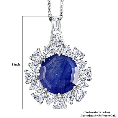 D'Joy Masoala Sapphire (D) and Moissanite 8.20 ctw Dahlia Flower Pendant Necklace in Rhodium Over Sterling Silver 20 Inches