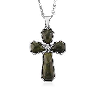 Connemara Marble 20.00 ctw Cross Pendant in Silvertone with Stainless Steel Necklace 20 Inches