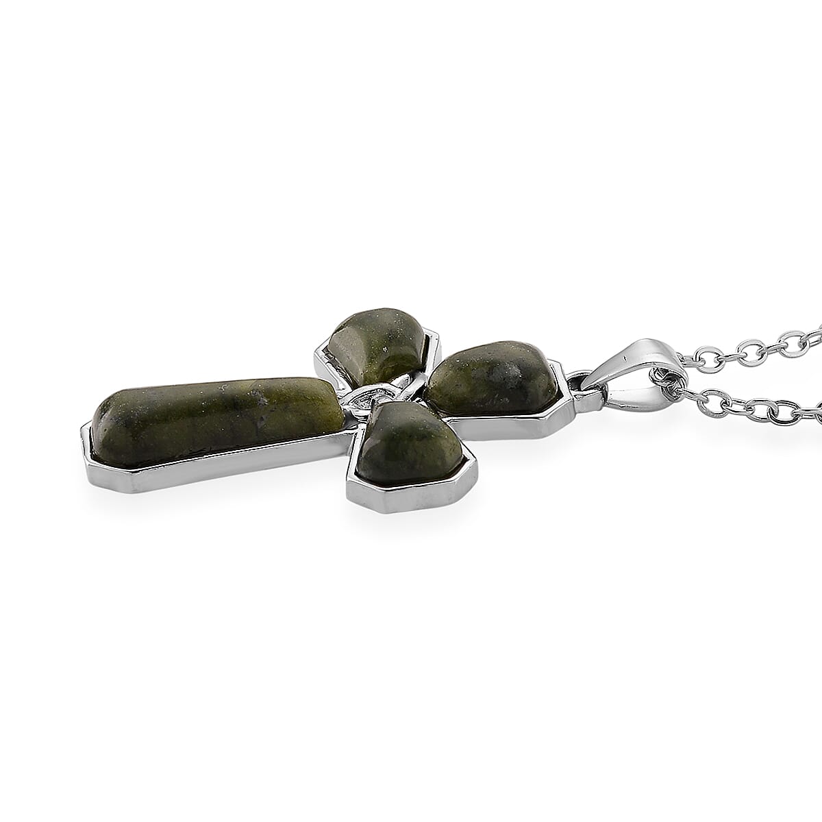 Connemara Marble 20.00 ctw Cross Pendant in Silvertone with Stainless Steel Necklace 20 Inches image number 2