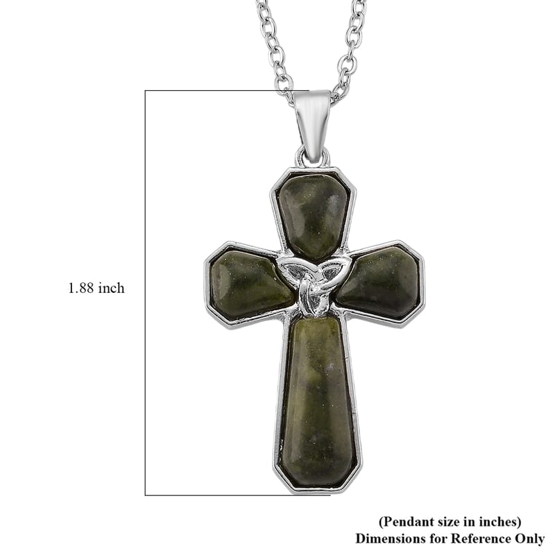 Connemara Marble 20.00 ctw Celtic Strength line of Faith Cross Pendant in Silvertone with Stainless Steel Necklace 20 Inches