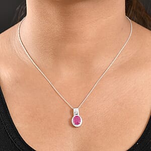 Luxoro AAA Montepuez Ruby and G-H I2 Diamond 3.40 ctw Classic Halo Pendant Necklace in 10K White Gold 20 Inches