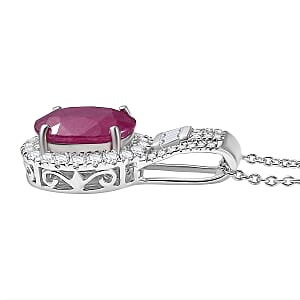 Luxoro AAA Montepuez Ruby and G-H I2 Diamond 3.40 ctw Classic Halo Pendant Necklace in 10K White Gold 20 Inches